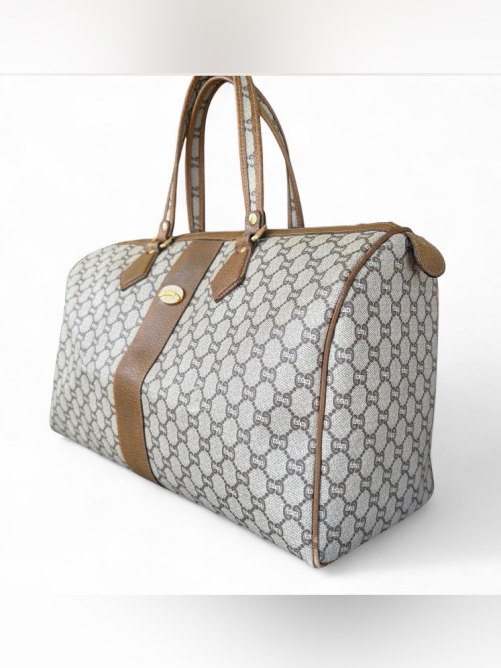 Gucci Plus Monogram Canvas Duffel Boston Bag with Leather Trim. Comes with COA - Picture 4 of 15